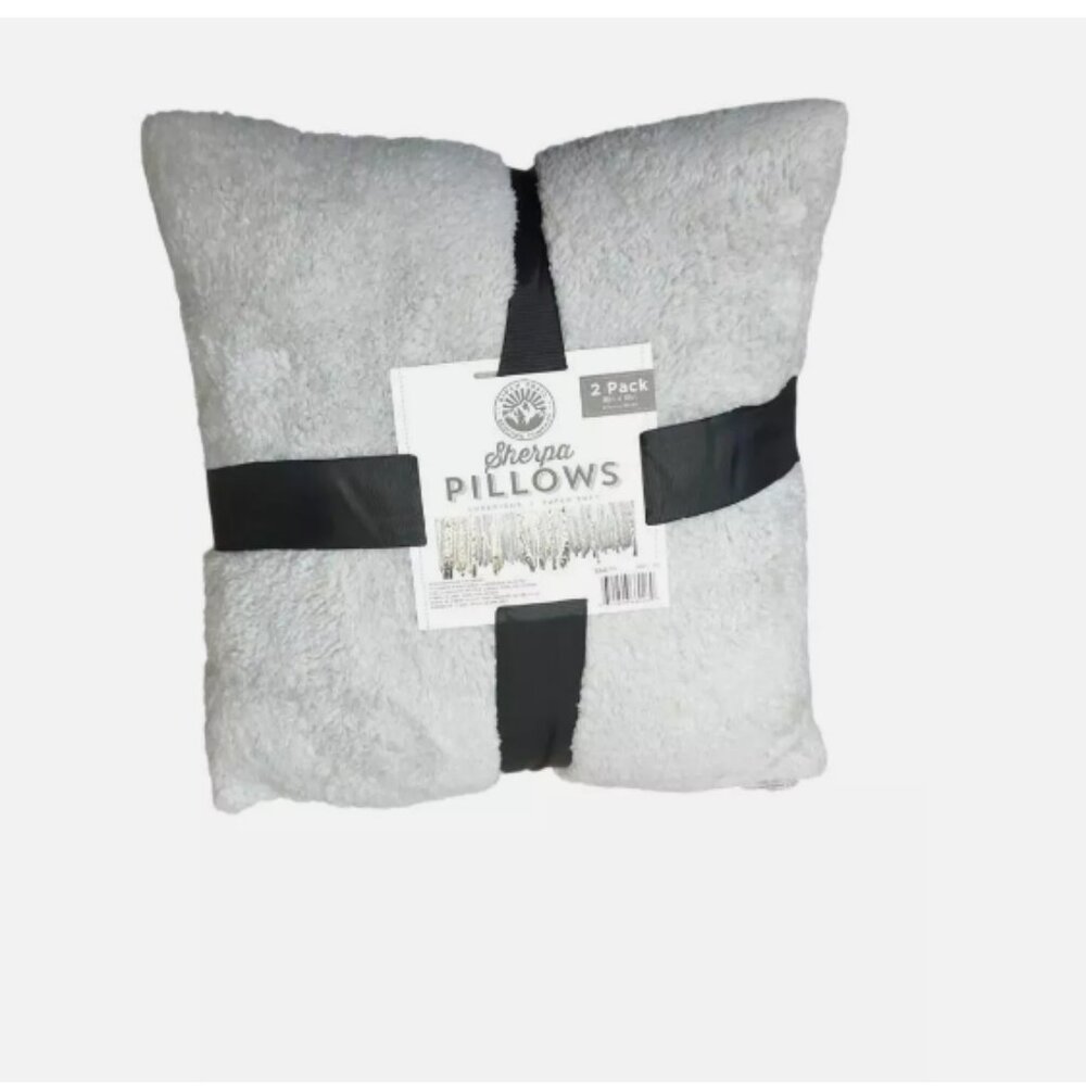 Morgan Home Set of 2 Sherpa Decorative Pillow, GREY, 18 x 18"